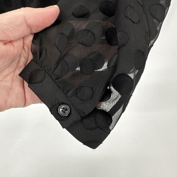 Talbots Blouse Womens X Clip Dot Black Long Sheer Sleeves Lined V-Neck Shirt - Picture 5 of 7